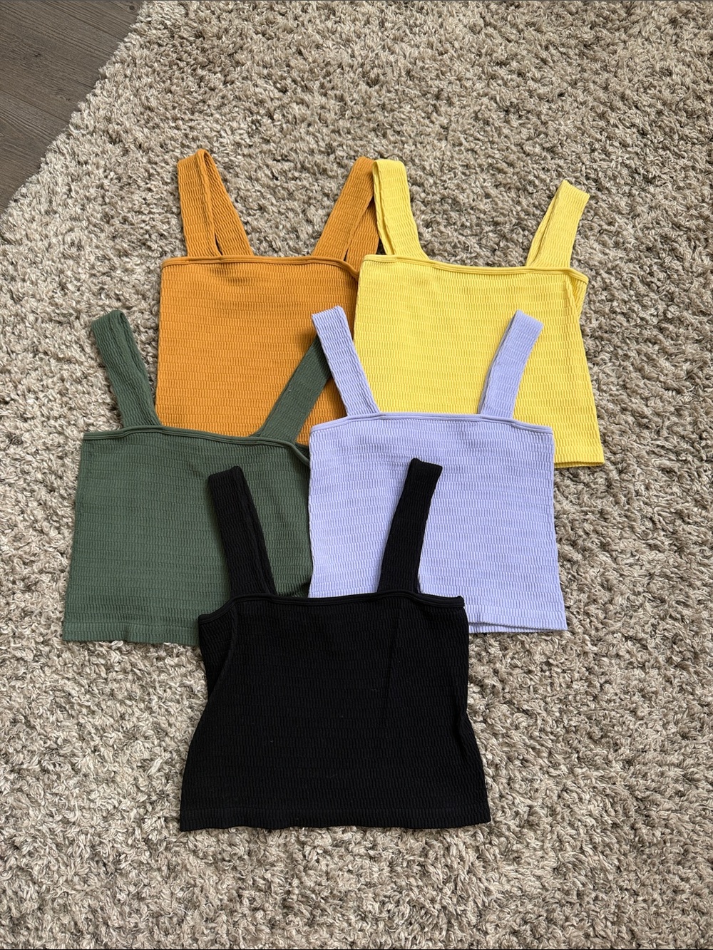 Yelete Ribbed Square Neck Crop Top in Black, Yellow, Olive, Mustard, Lavender